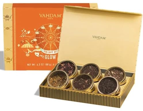 VAHDAM, GLOW - Confezione Regalo Assortita Di Di - 6 Tè Sfusi | Elegante Confezione Regalo Da Per Donna | Regalo Di Di Per Lei | Regali Di Tè Di Per Le Donne 2025