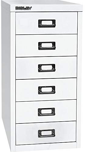 BISLEY MultiDrawer, 29er Serie, DIN A4, 6 Schubladen, Metall, 696 Verkehrsweiß, 38 x 27.9 x 59 cm