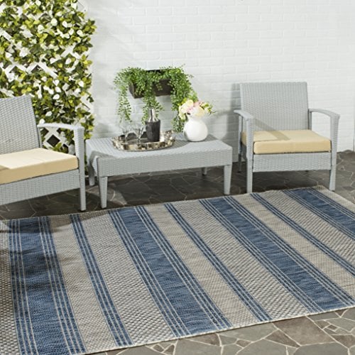 SAFAVIEH Washable Rug Outdoor Courtyard Collection - 2'7 x 5', Grey & Navy, Non-Shedding & Easy Cleaning, Ideal for Patio, Backyard, Mudroom (CY8464-36812)