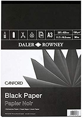Daler-Rowney Canford 150gsm A4 Coloured Paper Pad 30 Jet Black Sheets | Lightly Textured, Glued 1 Side, For Professional Artists & Students