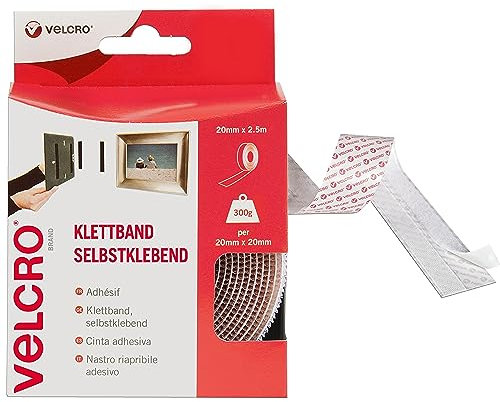 VELCRO Brand Klettband - Selbstklebend, 20 mm x 50 cm Rolle - Weiss