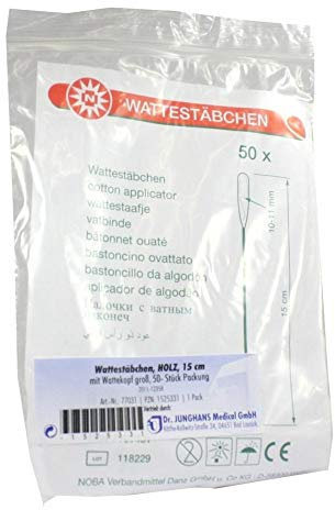 WATTESTÄBCHEN Holz 15 cm großer Kopf 50 St