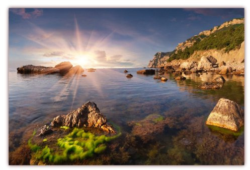 XXL Poster 100 x 70cm (F-213) Meerlandschaft mit steiler Küste und schönem Sonnenlicht (Lieferung gerollt!)