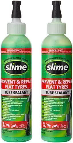 Slime Sellante de Reparación de Pinchazo de Neumático con Cámara Prevenir y Reparar, Apto para Bicicletas, con Manguera de Llenado, No Tóxico, Ecológico, Verde, Botella de 237 ml