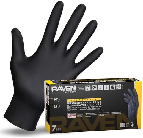 SAS Safety 66519 Raven Powder-Free Disposable Black Nitrile 6 Mil Gloves, Extra Large, 100 Gloves by Weight
