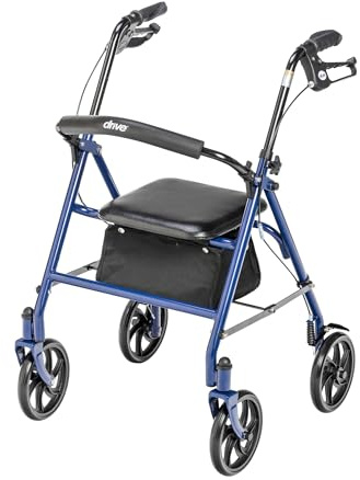 Drive Medical Rollator Walker with Seat - Stable Mobility Support - Height Adjustable - Durable Steel Frame Construction - Smooth 7.5 Wheels - Foldable - 350 Lb Limit - Blue
