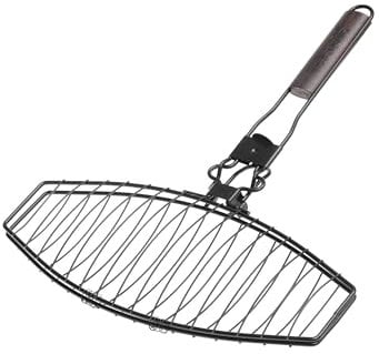 Fischgriller, Fischbräter mit hochwertiger Antihaftbeschichtung, leicht zu Reinigen, abnehmbarer Holz-Griff 41x24cm, Grillkorb, Grillrost mit Griff, Finnland