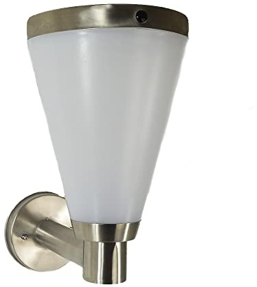LED-Edelstahl-Solar-Außen-Wand-Leuchte-Lampe JOLIN mit Sensor, Kunststoff-Schirm weiß D:18cm, H: 25cm, 12x eingebaute LEDs, hell und kabellos