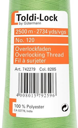 Gütermann Toldi-Lock 100% Fb. 8285-hellgrün, 2.500 m Nähgarn, Polyester, Hellgrün, 12 x 5,5 x 5,5 cm
