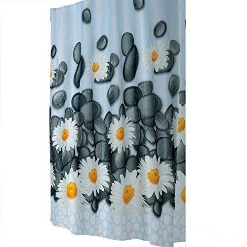 Ekershop Textil Duschvorhang 180 x 200 cm Kamille mit Kieselstein Blume Stein inkl. Ringe