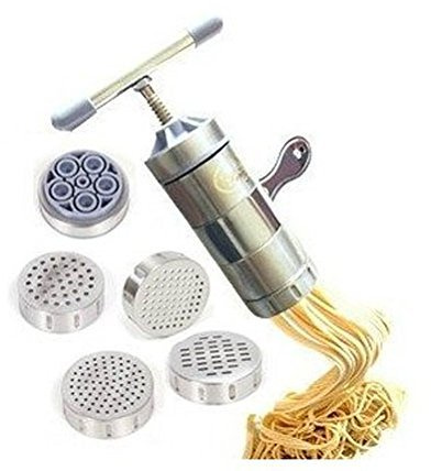 Newcreativetop Stainless Steel Manual Noodles Press Machine Pasta Maker with 5 Noodle Mould