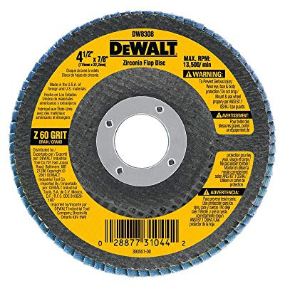 DEWALT Flap Disc, Zirconia, 4-1/2-Inches x 7/8-Inches, 60-Grit (DW8308)