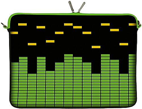 Digittrade LS154-13 Equalizer Designer Notebook Sleeve 13.3 Zoll (33.8 cm) aus Neopren Laptop Tasche 13 bis 14 Zoll Schutz-Hülle Musik grün schwarz gelb