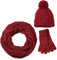styleBREAKER Schal, Mütze und Handschuh Set, Zopfmuster Strickschal mit Bommelmütze und Handschuhe, Damen 01018208, Farbe:Bordeaux-Rot / Loop Schlauchschal (One Size)