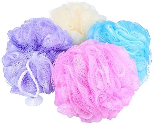com-four® 4X Duschschwamm XL - Badeschwamm in tollen Farben - Waschschwamm für die Dusche - Massageschwamm - Duschknäul (04 Stück - XL)