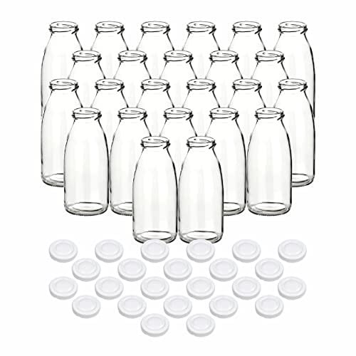 gouveo 24er Set Saftflasche 250 ml mit Schraubdeckel weiss - Glasflasche 0,25 l mit TO43 Verschluss - Leere Flasche für Saft, Smoothie, Limonade (SF250W)