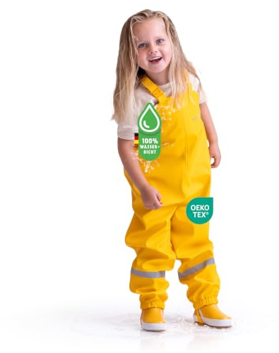 BMS® Regenhose für Kinder mit Latz, ideale Matschhose und Buddelhose | 100% wasserdicht, besonders hautfreundlich und weich Softskin, Oeko-Tex, strapazierfähig, langlebig für Mädchen, Jungen