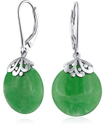 Western Stil Filigree Hebel Zurück Edelsteine Grün Gefärbte Jade Flachen Runden Kreis Scheibe Baumeln Tropfen Ohrringe Für Frauen .925 Sterling Silber