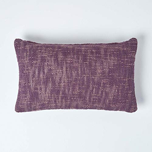 HOMESCAPES Mauve Dark Purple 12 x 20 Inch Nirvana Pure Slub Cotton Cushion Cover Coordinating with Matching Throws and Bedspreads