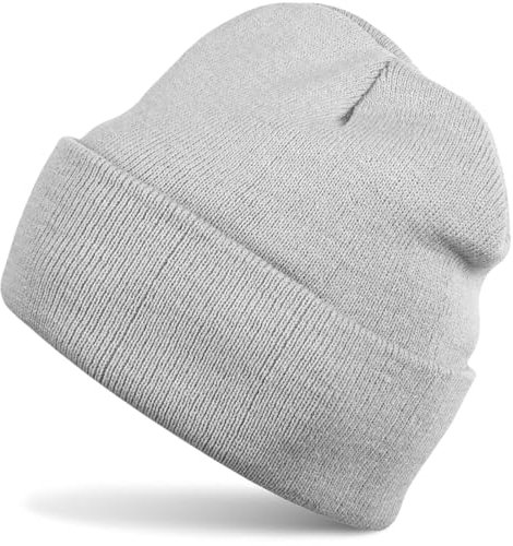 styleBREAKER Unisex Beanie Strickmütze Einfarbig, Feinstrick Mütze doppelt gestrickt, warme Winter Strickbeanie 04024029, Farbe:Hellgrau