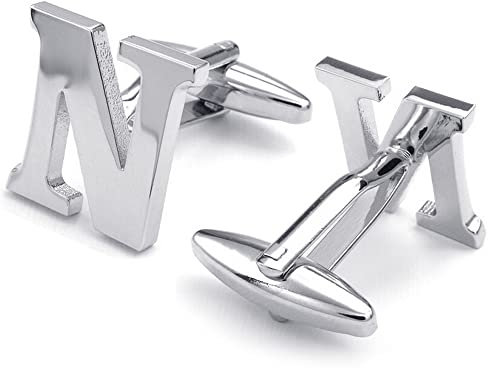 HONEY BEAR 1 Paar Herren Edelstahl Manschettenknöpfe Hochzeit Cufflinks Manschettenknopf Silber Buchstabe (N)