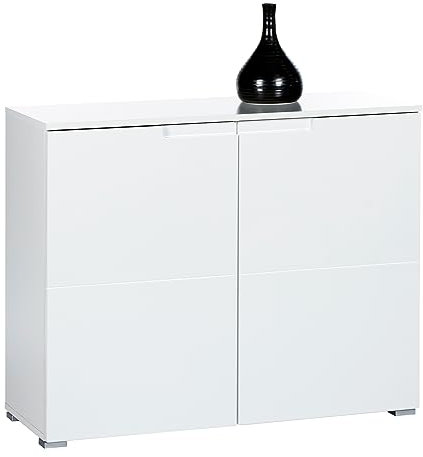 Kommode, Weiß Hochglanz, 2 Türen, 100x80x40 cm