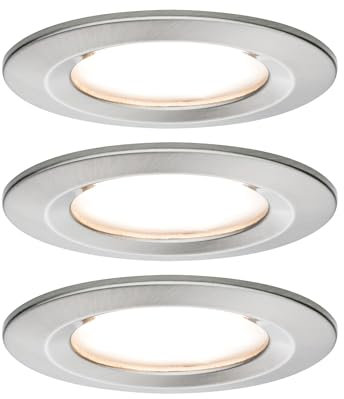 Paulmann 93873 Nova Plus LED Einbauleuchte inkl. Coin Basisset starr IP44 rund 78mm 3x6W 230V dimmbar 2700K Eisen gebürstet Spot Einbaustrahler