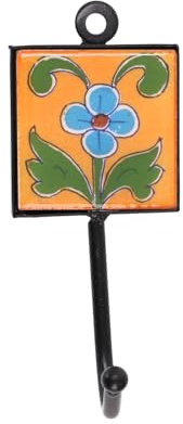 GURU SHOP Wandhaken, Garderobenhaken mit Handgefertigter Blue Pottery Fliese (5x5 cm) - Modell 7