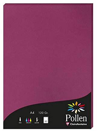 Clairefontaine 4206C Packung mit 50 Karten Pollen 120g, DIN A4, 21 x 29,7cm, Himbeer
