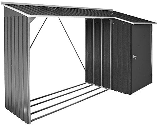 Duramax WoodStore Combo 8 x 3 Kaminholzunterstand, Holzlager mit seitlich geschlossenem Stauraum, Tür mit Schlüssel abschließbar, Boden zum Anheben des Holzes, Anthrazit
