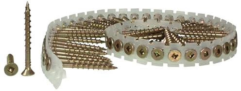 SENCO Duraspin 45F75MY Collated Wood‑to‑Wood Screws 4.5x75mm – Yellow Zinc - Square Drive - Type 17 Cut Point Plastic‑Collated Fasteners for Flooring - Decking - Fencing and Indoor Construction