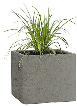 Pflanzwerk® Maceta Fibra de Vidrio Cube Lava Gris 28x28x28cm XXL *Resistente a Las heladas* *Protección UV* *Calidad Europeo*