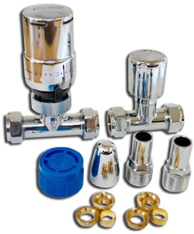 Tower Flue Components TRVPACKSTCH Thermostatic Straight Radiator Valve with Lockshield - Chrome