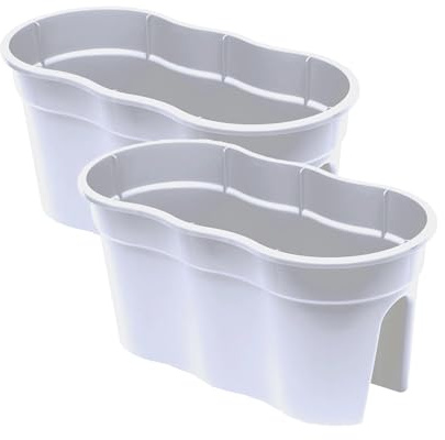 KHW | Flowerclip XL 2er-Set | Weiß | Pflanzgefäße für Balkon- & Geländerbegrünung | wetterfest & UV-beständig | Zwei Pflanzkammern | für Geländer Ø bis 6 cm | dekorativ & stabil | Made in Germany