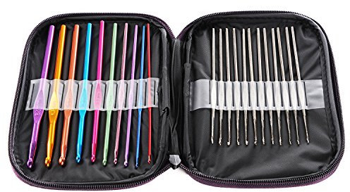 LIHAO 22pcs In Alluminio e Acciaio Uncinetto Ferri da maglia gancio crochet con il caso
