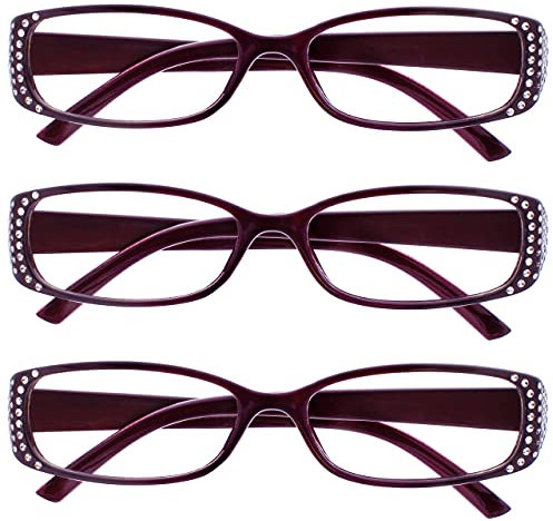 Die Lesebrille Unternehmen Schwarzer Und Lila Diamonte Stil Leser Wert 3er-Pack Designer Stil Frauen Damen UVR3093P +2,00