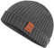 Fishermans Beanie - Mütze, Fischermütze, Strickmütze mit Echt-Leder Veredelung in 3 Farben (Manufaktur13/M13) (OneSize, Grau)