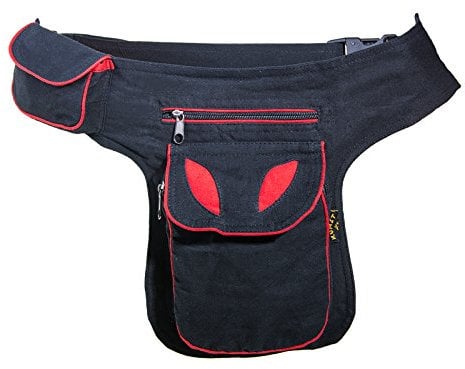 Kunst und Magie Goa Schulter-Bauchtasche Gürteltasche Hippie PSY, Farbe:Schwarz/Rot