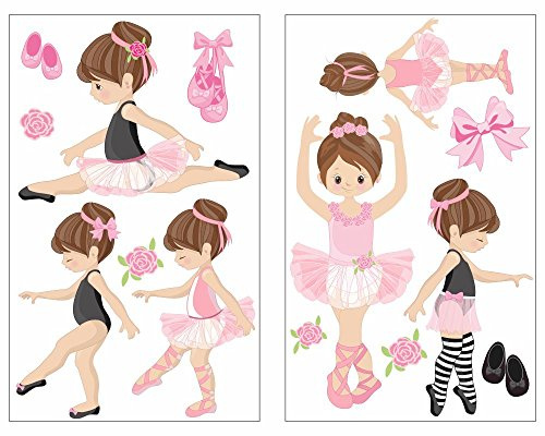 Samunshi® 14-teiliges Rosa Ballerina Mädchen Wandtattoo Set Pink Kinderzimmer Babyzimmer Ballett in 5 Größen (2x21x34cm Mehrfarbig)