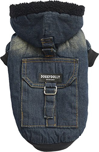 Doggy Dolly W200 Jeans Hundejacke mit Kapuze und Kunstfell, dunkelblau, Größe : XS