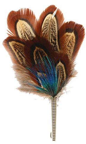 Breiter echte Hutfeder aus Fasanfedervariation mit Hülse Accessoire für den Trachtenhut – Brauntöne Blau Grün – Hutanstecker
