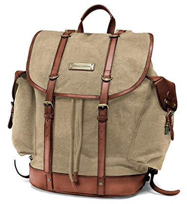 DRAKENSBERG Rucksack 'Henry' aus Canvas, Leder für Herren, Damen, Wanderruck im alpinen Vintage-Design, 30L - Khaki-Beige, DR00117