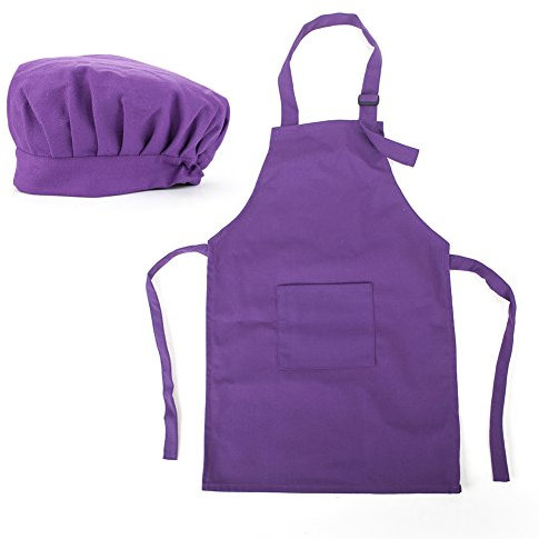 Opromo Delantal de Pintura de Lona de Algodón, Delantales de Cocina y Gorro de Chef para Niños y Adultos-Púrpura-L