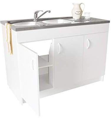 Meuble sous-évier 2 portes mélaminé blanc 90x60