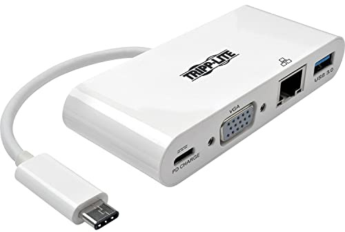 Eaton Tripp Lite USB-C Multiport Adapter, VGA, USB 3.x (5Gbps) Hub Port, Gigabit Ethernet und 60W PD Aufladung, Weiß (U444-06N-VGU-C)