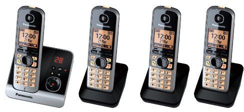 Panasonic KX-TG6724GB Quattro Schnurlostelefone mit 3 zusätzlichen Mobilteilen (4,6 cm (1,8 Zoll) Display, Smart-Taste, Freisprechen, Anrufbeantworter) schwarz/silber