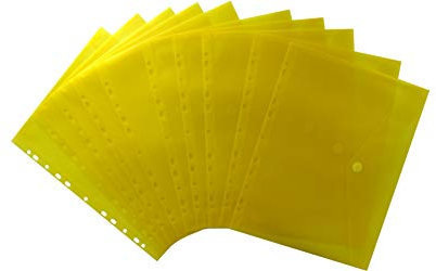 EXXO by HFP 35353 Dokumententaschen Sammelmappen Sichttaschen A4 transparent gelb - Dokumentenmappe zum Abheften mit EURO-Lochung, Abheftrand, Klappe und Klettverschluss - 10 Stück 310 x 235 mm