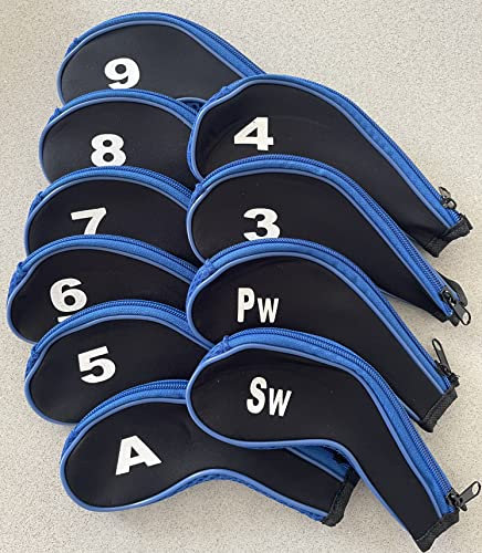 10 Neoprene JL Golf Club Headcovers Head Cover Iron Protect Set long neck choose colour (Blue / black)