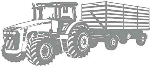 Samunshi® Wandtattoo Traktor mit Anhänger Trecker Kinderzimmer Kinder Wandaufkleber 100 x 42cm mittelgrau