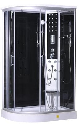 Cabina de ducha completa negra VARIO derecha 215 cm x 120 cm x 80 cm - cristal de seguridad, ducha completa, con plato de ducha, cabina de ducha completa